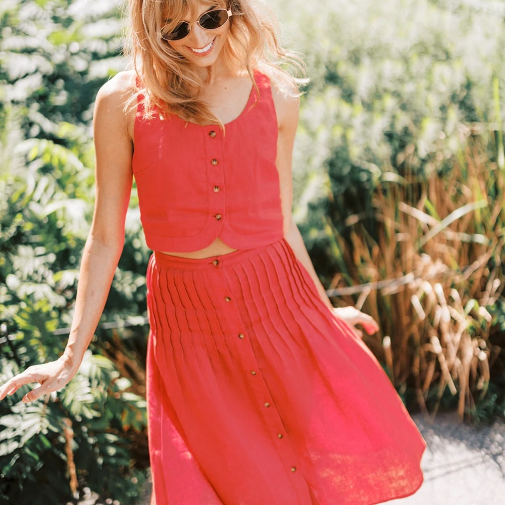 Mason’s Daughter Button-Front Midi Skirt in Red
